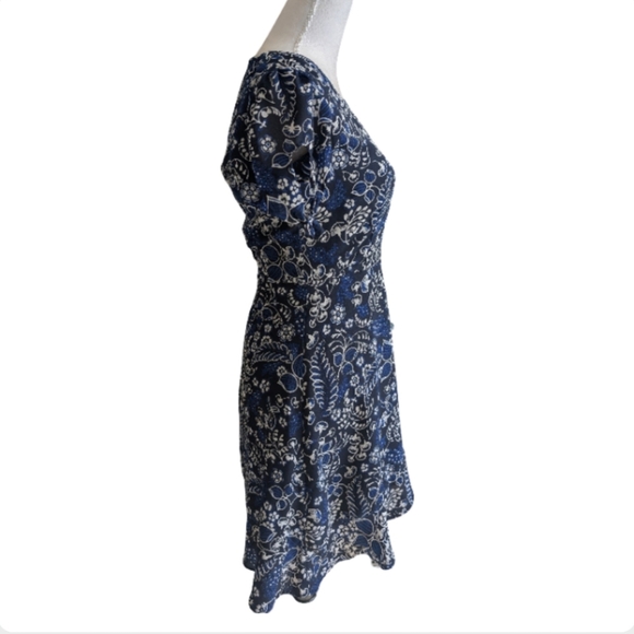 J.Crew Navy Blue Floral Faux Wrap Dress Size 0 V-Neck Mini Summer - Picture 5 of 13